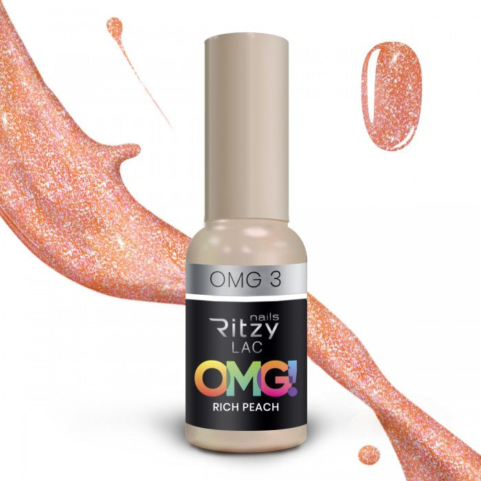 Reflektinis gelinis lakas "Rich peach" OMG3